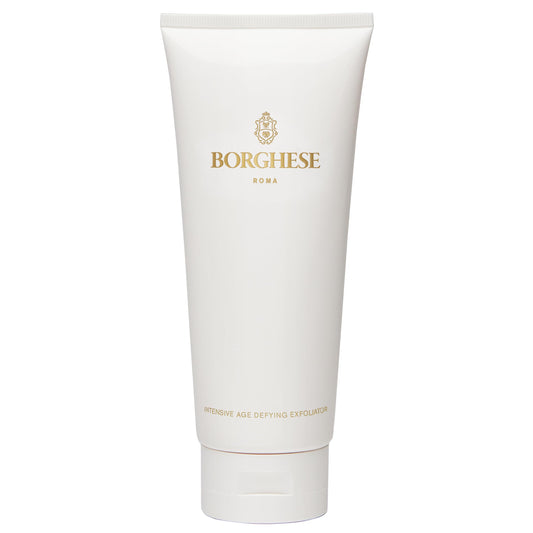 Borghese exfoliator bottle with foaming texture, preparing skin for the next mask.