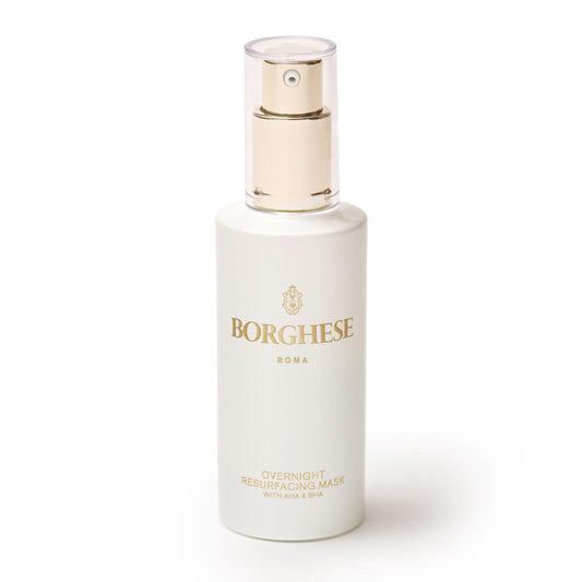 Borghese Overnight Resurfacing Mask jar close-up shows rich texture for smoother skin.