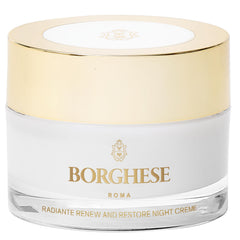 Borghese Radiante Renew & Restore Night Creme bottle closeup showcasing hydration-friendly packaging
