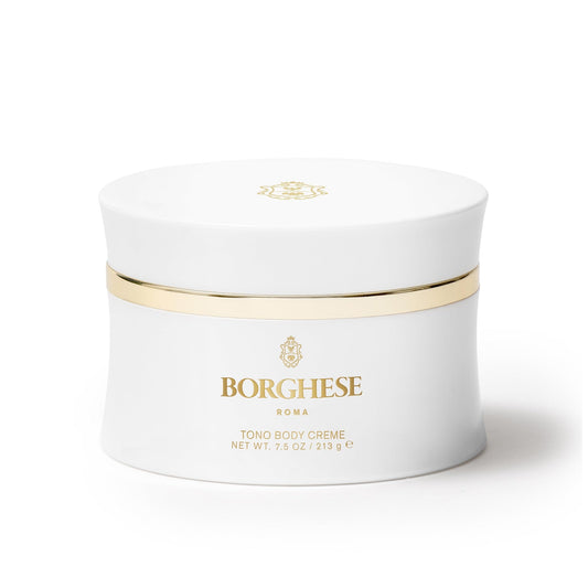 Borghese Tono Moisturizing Body Cream bottle delivers rich hydration for all skin types.