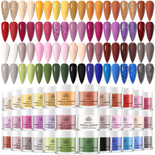 Born Pretty 36-color acrylic powder set fall winter swatches show rich options for salon or home use.