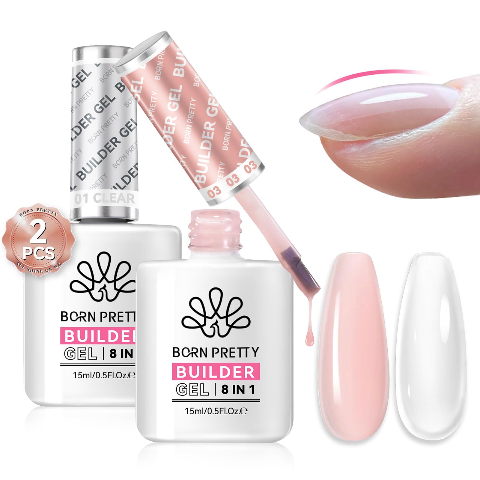 Born Pretty 8-in-1 builder gel clear bottle for base and extensions