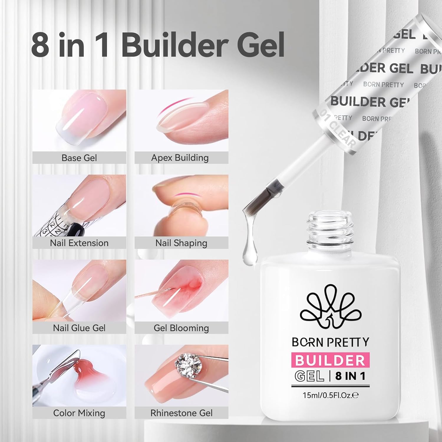 Born Pretty builder gel pink cover bottle showing color options for nails
