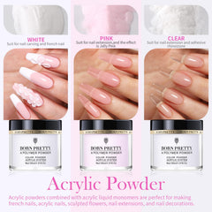 Born Pretty acrylic powder 30ml close-up showing smooth self-leveling formula.