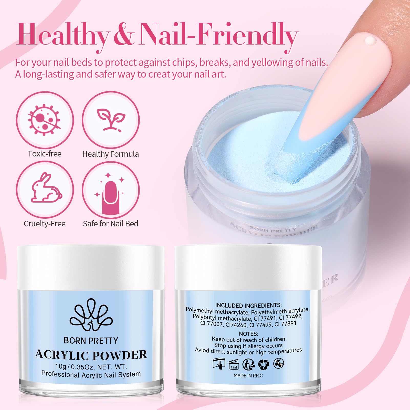 Born Pretty long-lasting powder colors resist chipping for weeks of wear