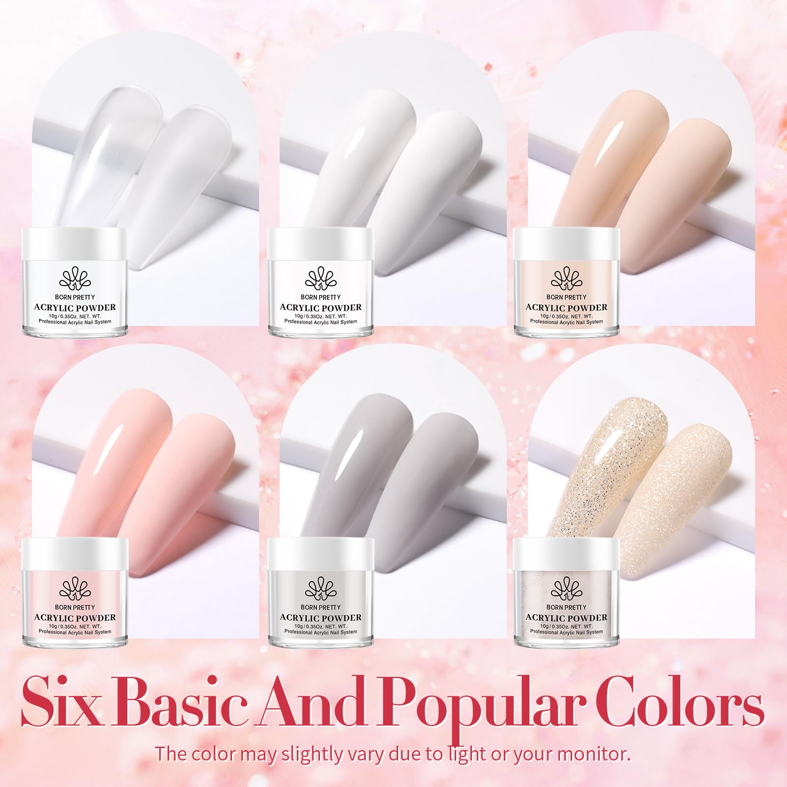 Born Pretty powder set six boxes highlight self-leveling powder for smooth surfaces