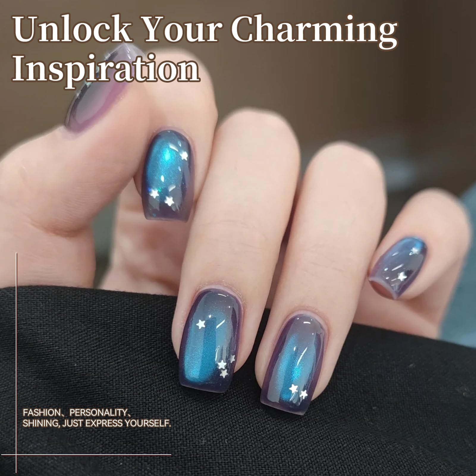 Born Pretty Cat Magnetic Eye Gel Set blue glitter swatches for DIY nails.