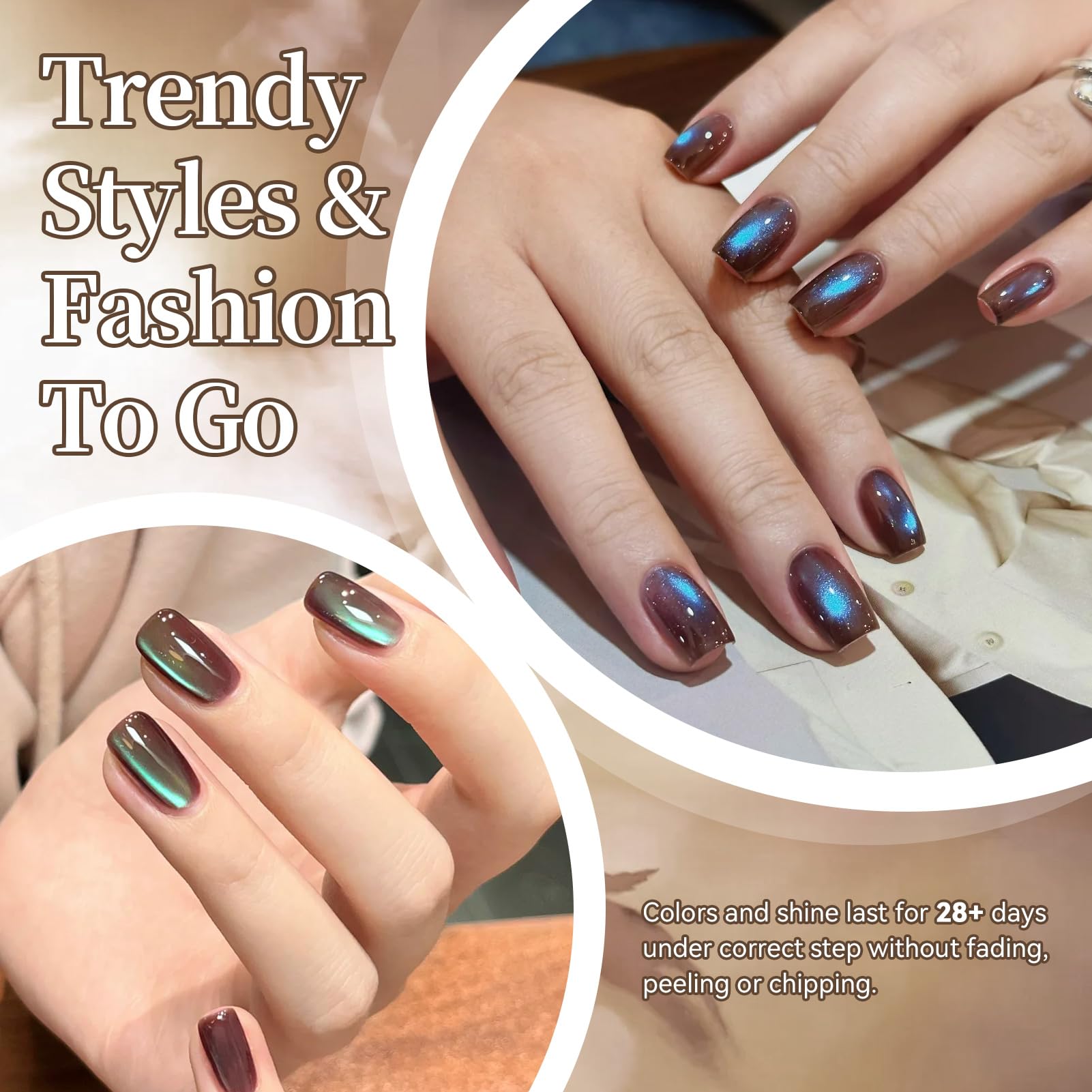 Born Pretty Cat Magnetic Eye Gel Set brown glitter swatches for chic nails.