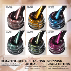 Born Pretty Cat Magnetic Eye Gel Set purple glitter swatches for nail art.