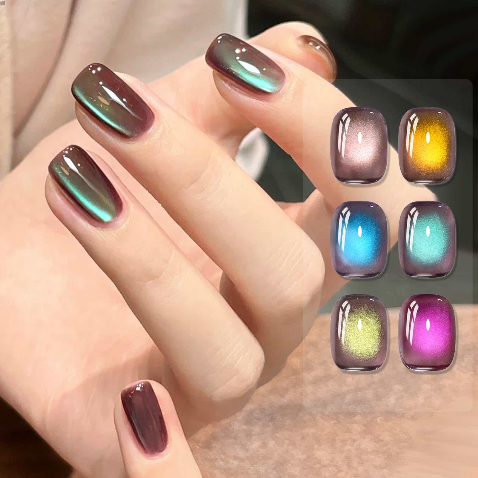 Born Pretty Cat Magnetic Eye Gel Set cured look on sample nail for lasting shine.