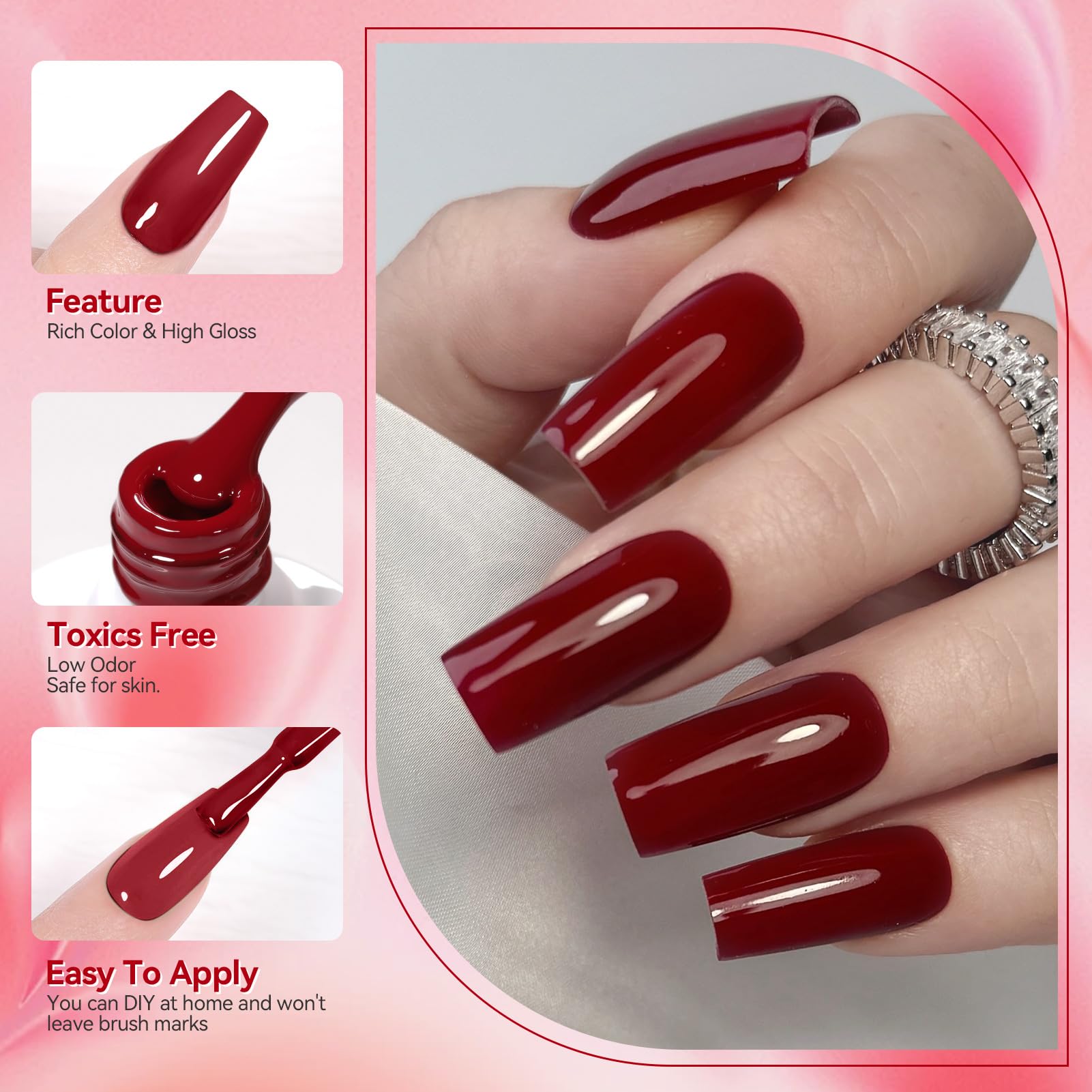 Born Pretty elegant red gel polish close-up highlighting smooth finish