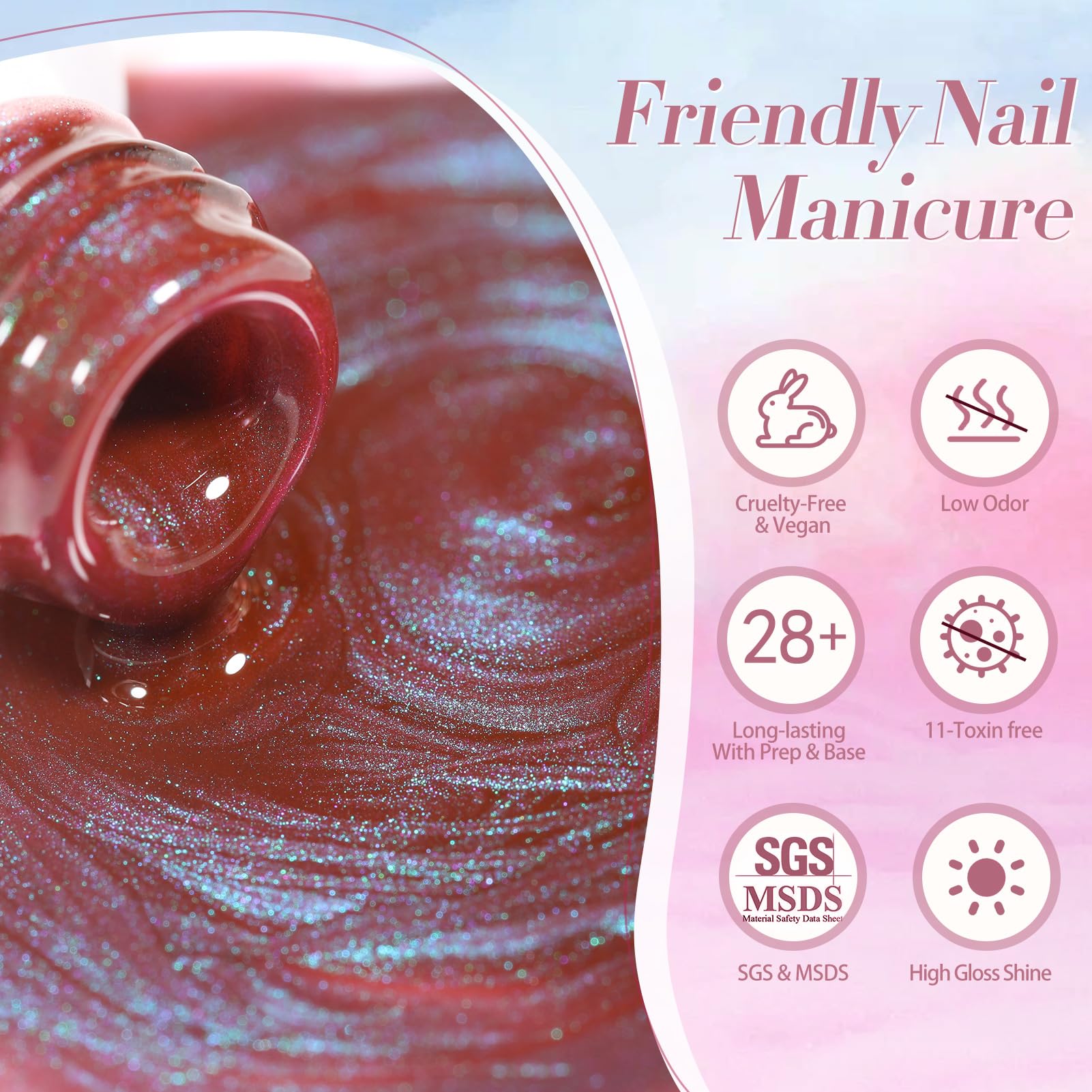 Born Pretty aurora nails on display show sparkling color shift.