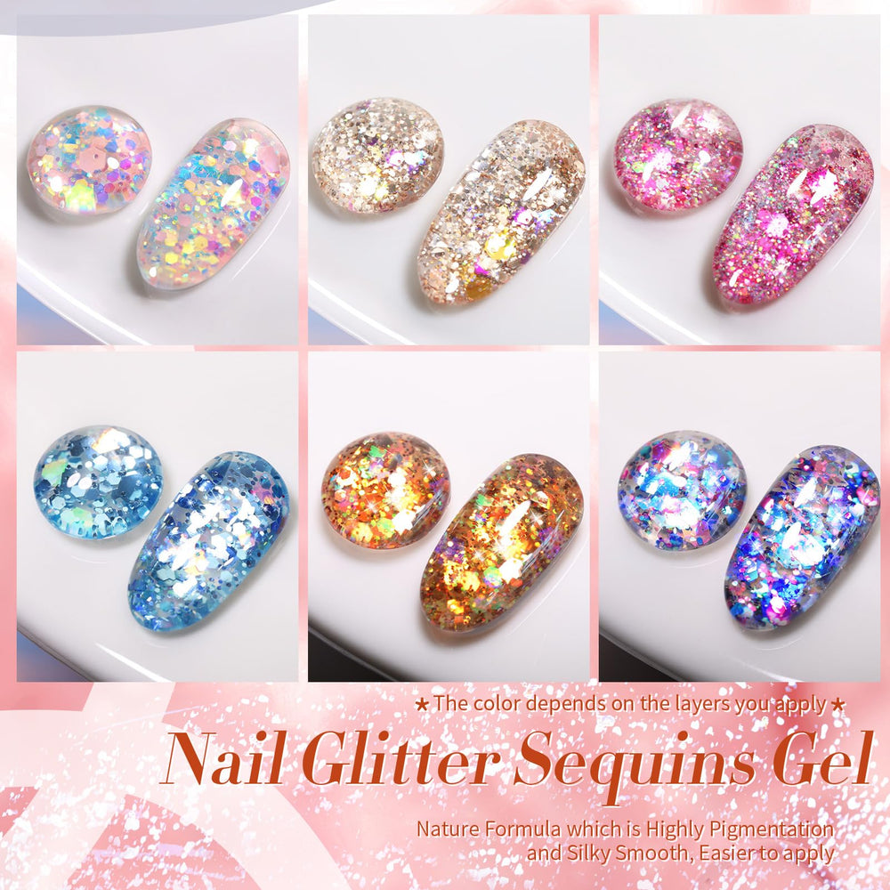 Born Pretty glitter sequins gel polish blue shimmer adds bold color for festive nails.