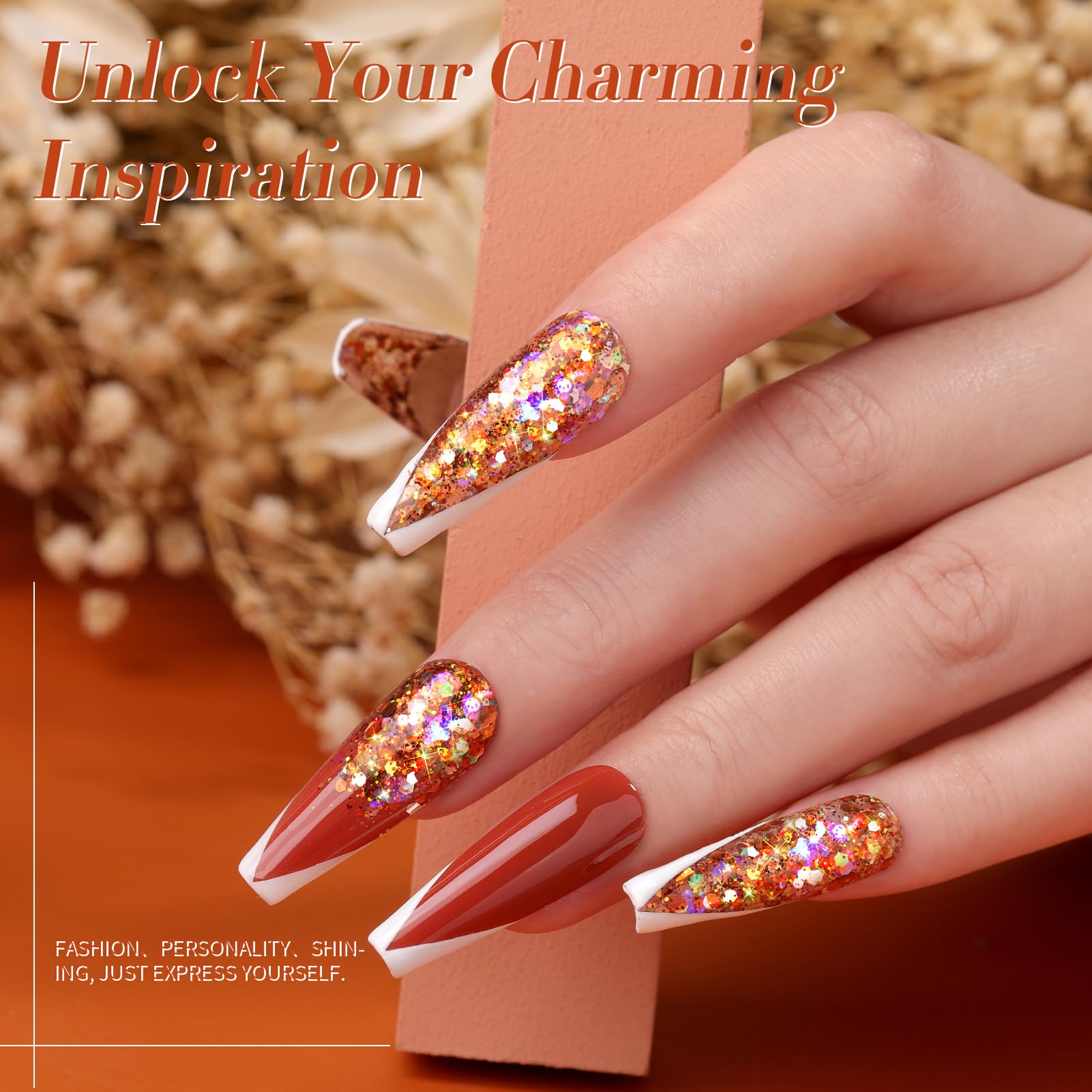 Born Pretty glitter sequins gel polish gold glitter for dazzling holiday nails.