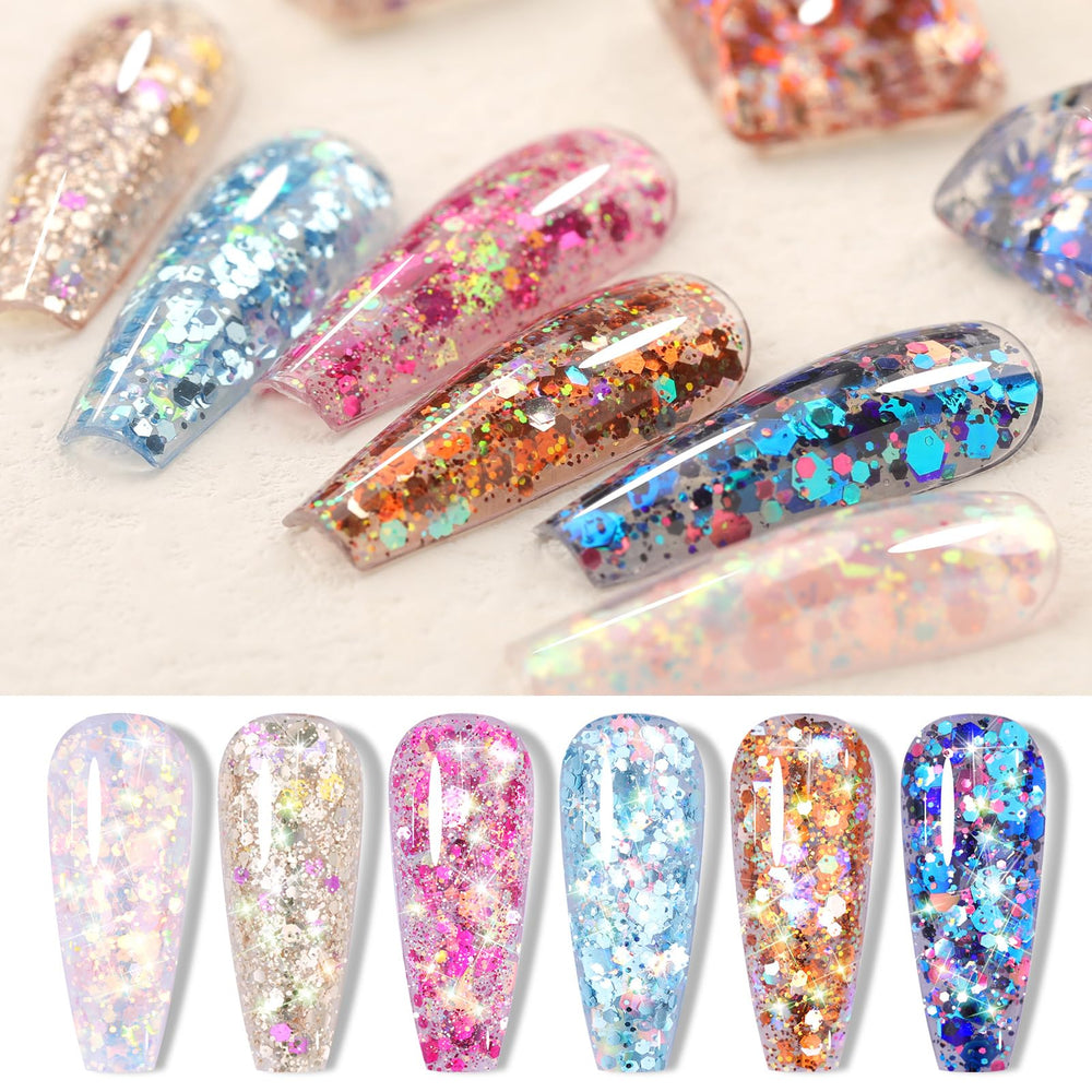 Born Pretty glitter sequins gel polish kit supplies complete for colorful nail art.