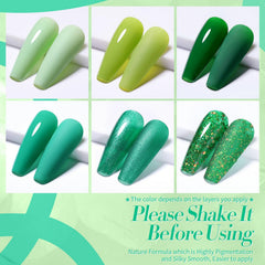 Born Pretty forest green gel nail polish on nails with rich coverage