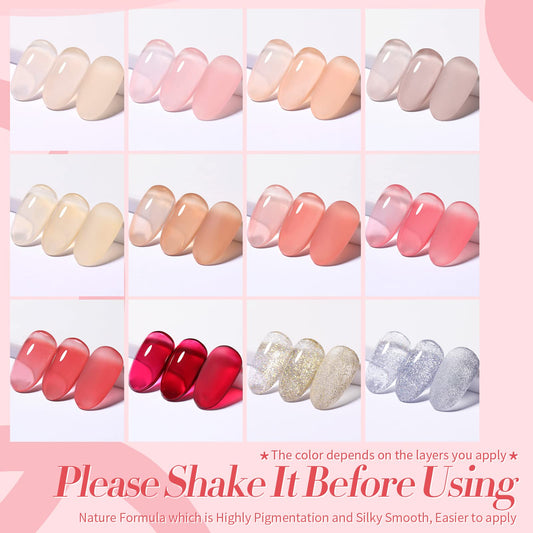 Born Pretty jelly gel color range in rose and nude tones