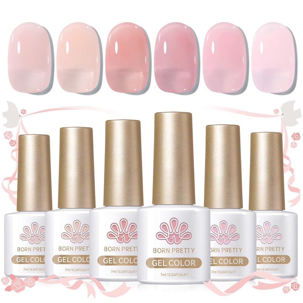 Born Pretty jelly pink gel polish set with six bottles for a glassy translucent manicure