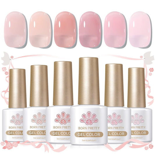 Born Pretty jelly pink gel polish set with six bottles for a glassy translucent manicure