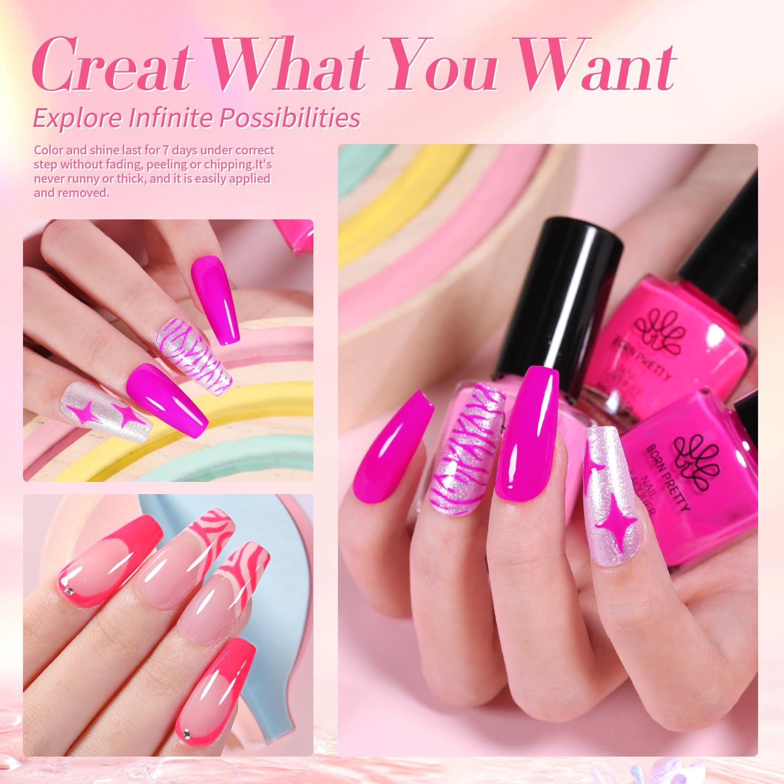 Born Pretty neon pink shade perfect for summer vibes.