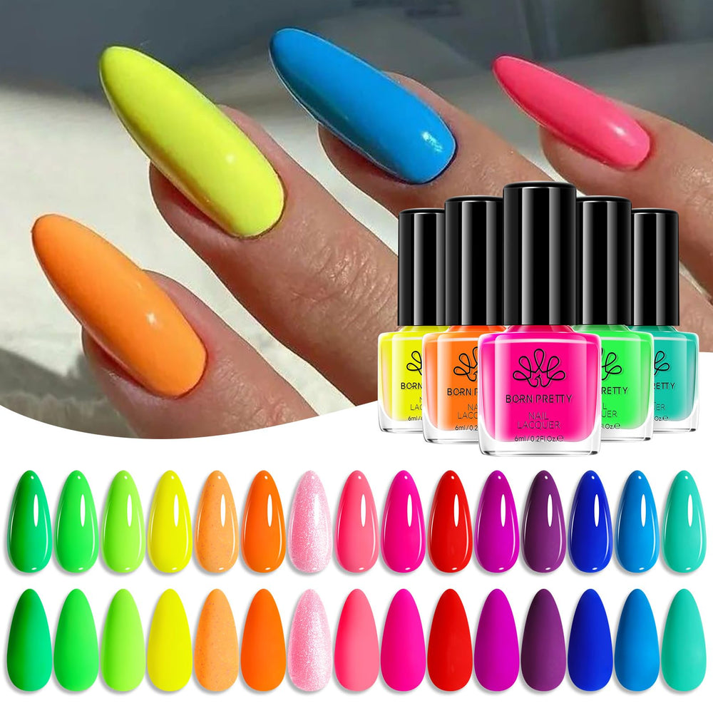 Born Pretty Neon Nail Polish Set with 15 vibrant colors for quick weekend manicures