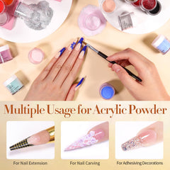 Born Pretty acrylic powder no-lamp cure feature demonstrated on sample nails for faster manicure.