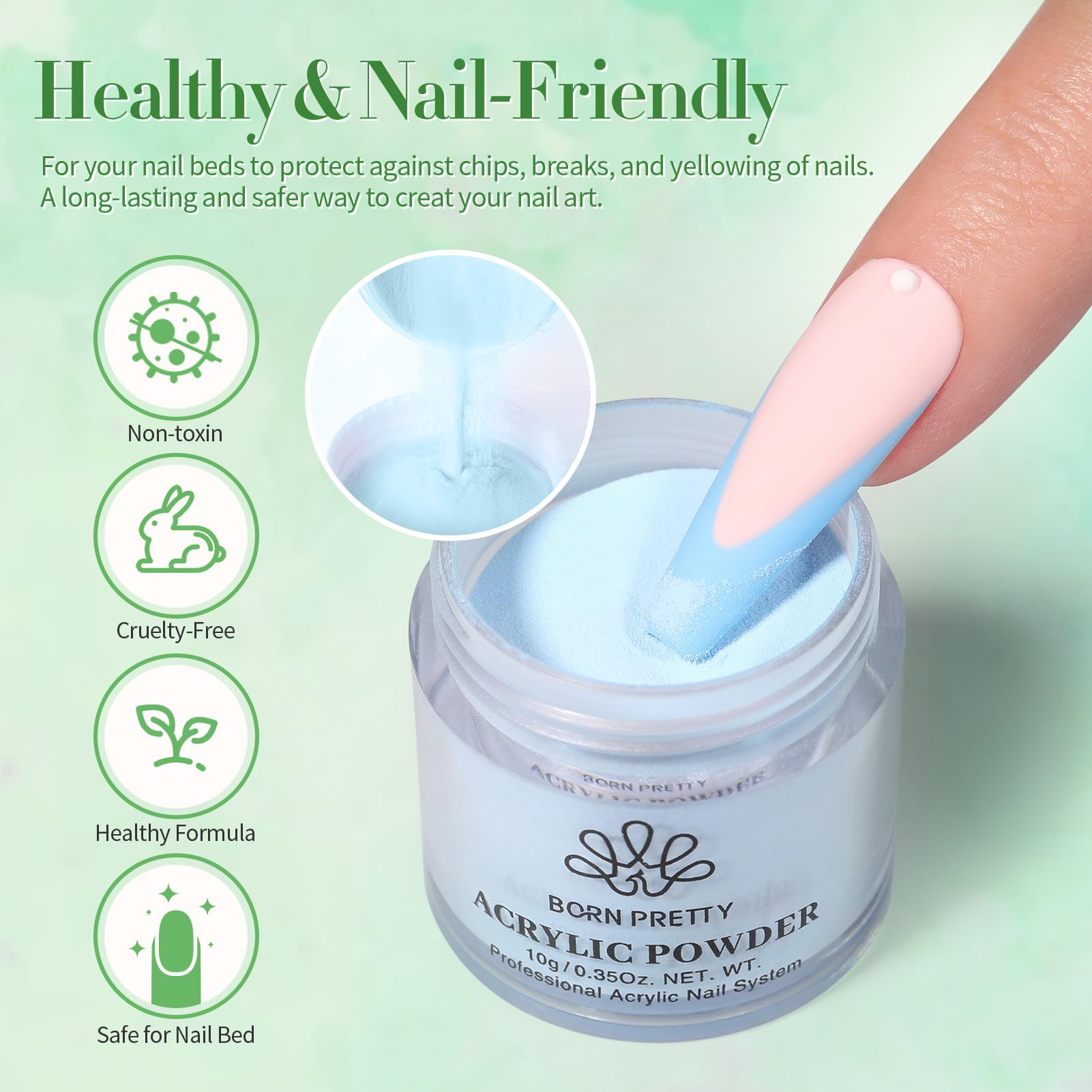 Born Pretty no-lamp-curing feature demonstrates faster lamp-free nail application.