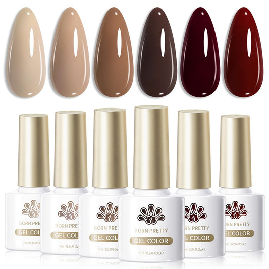 Born Pretty nude gel polish kit with six color bottles for chic autumn nails