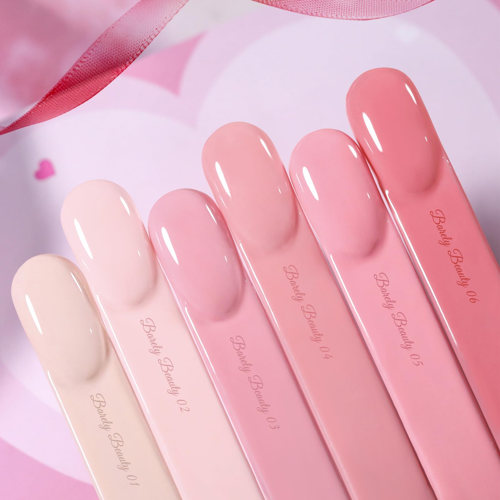 Swatches of Born Pretty Nude Pink gel polish shades for easy comparison