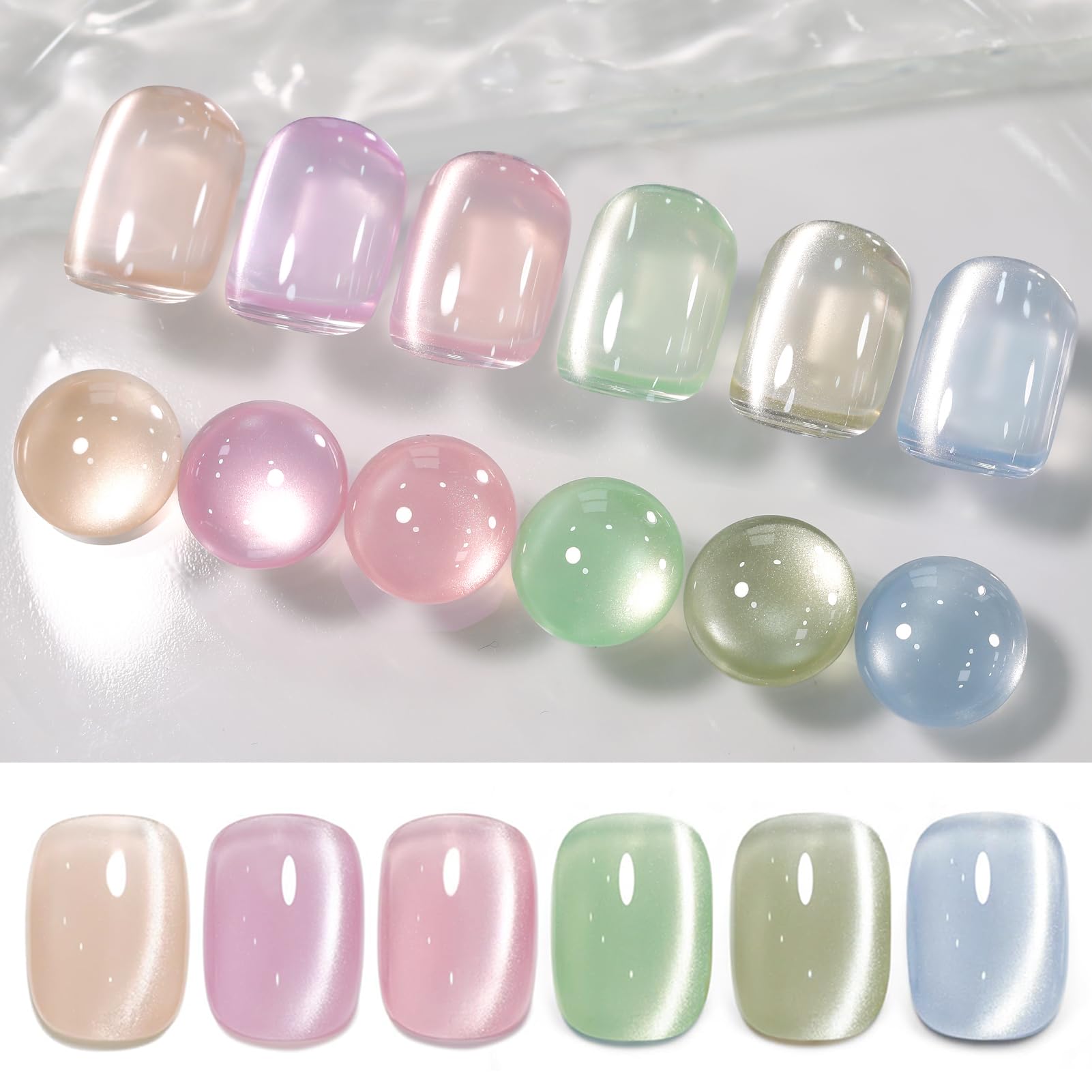 Born Pretty pastel magnetic gel nail polish with water-light cat-eye shimmer on nails