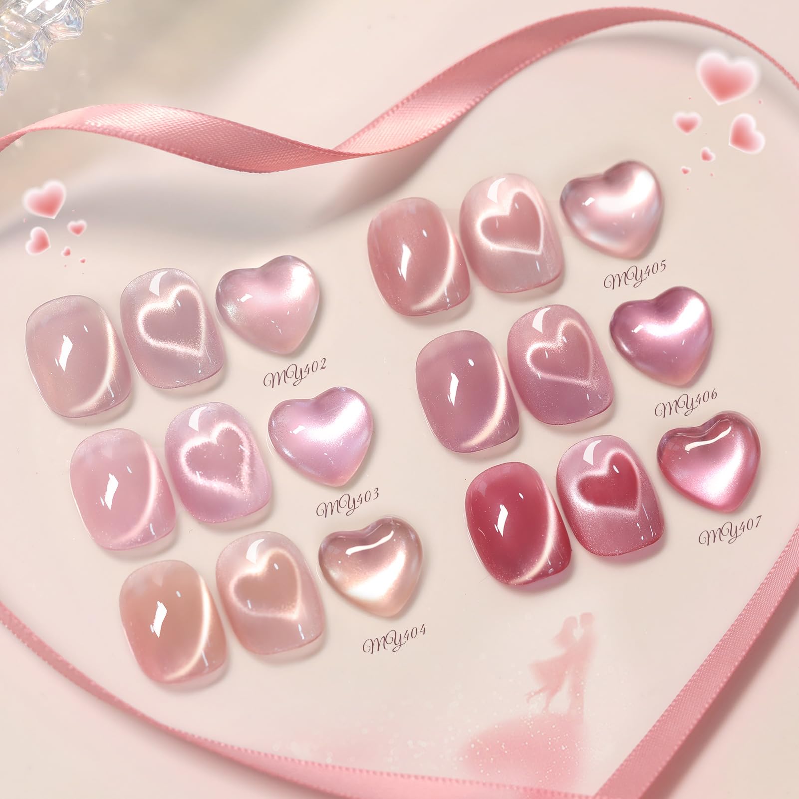Born Pretty Pink Cat Magnetic Eye Gel Nail Polish set with six colors.