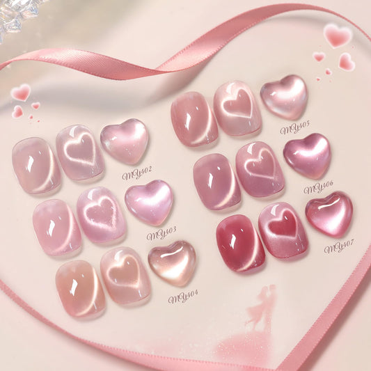 Born Pretty Pink Cat Magnetic Eye Gel Nail Polish set with six colors.