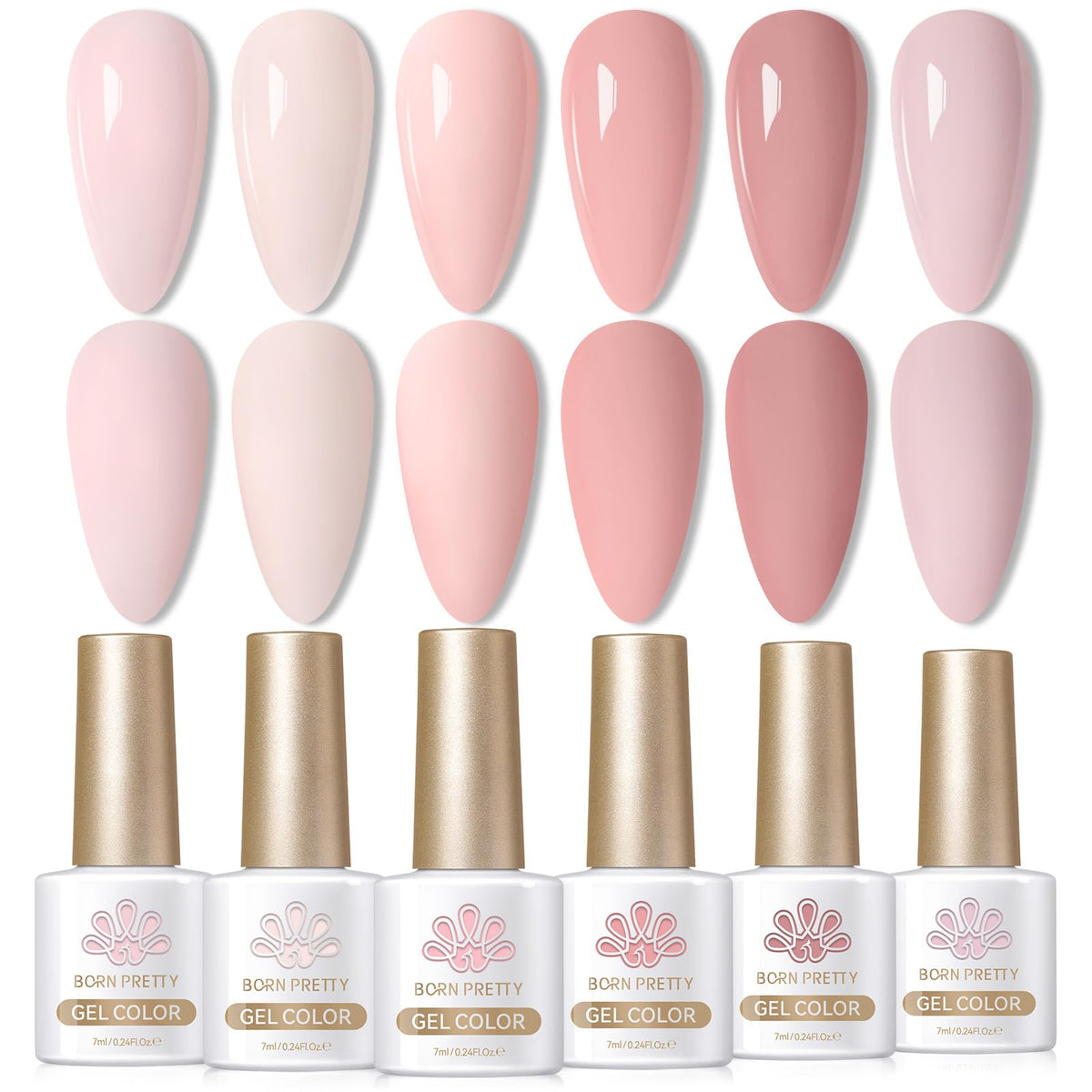 Born Pretty pink gel polish set bottles display six versatile colors for home manicures.