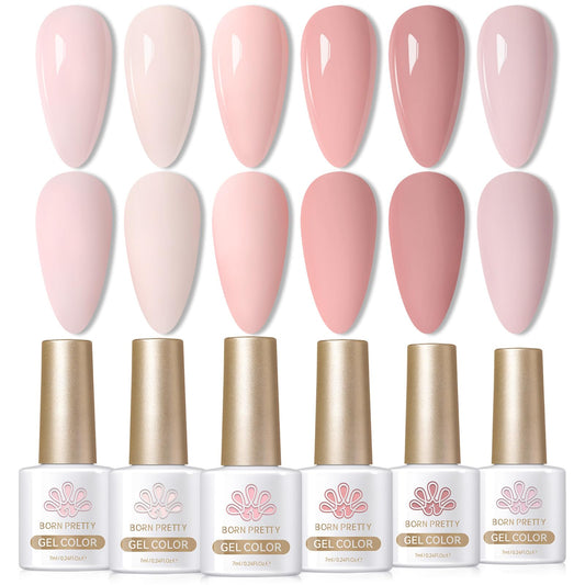 Born Pretty pink gel polish set bottles display six versatile colors for home manicures.