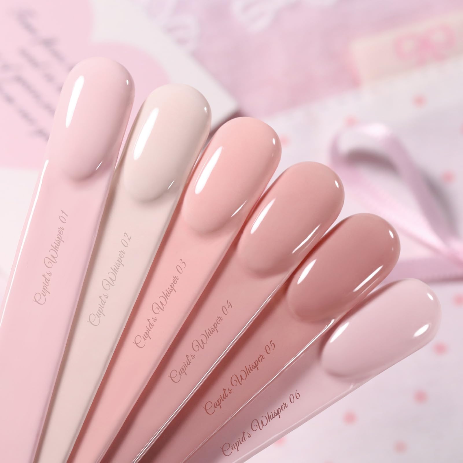 Born Pretty pink gel polish swatches showcase the color range from nude to pink.