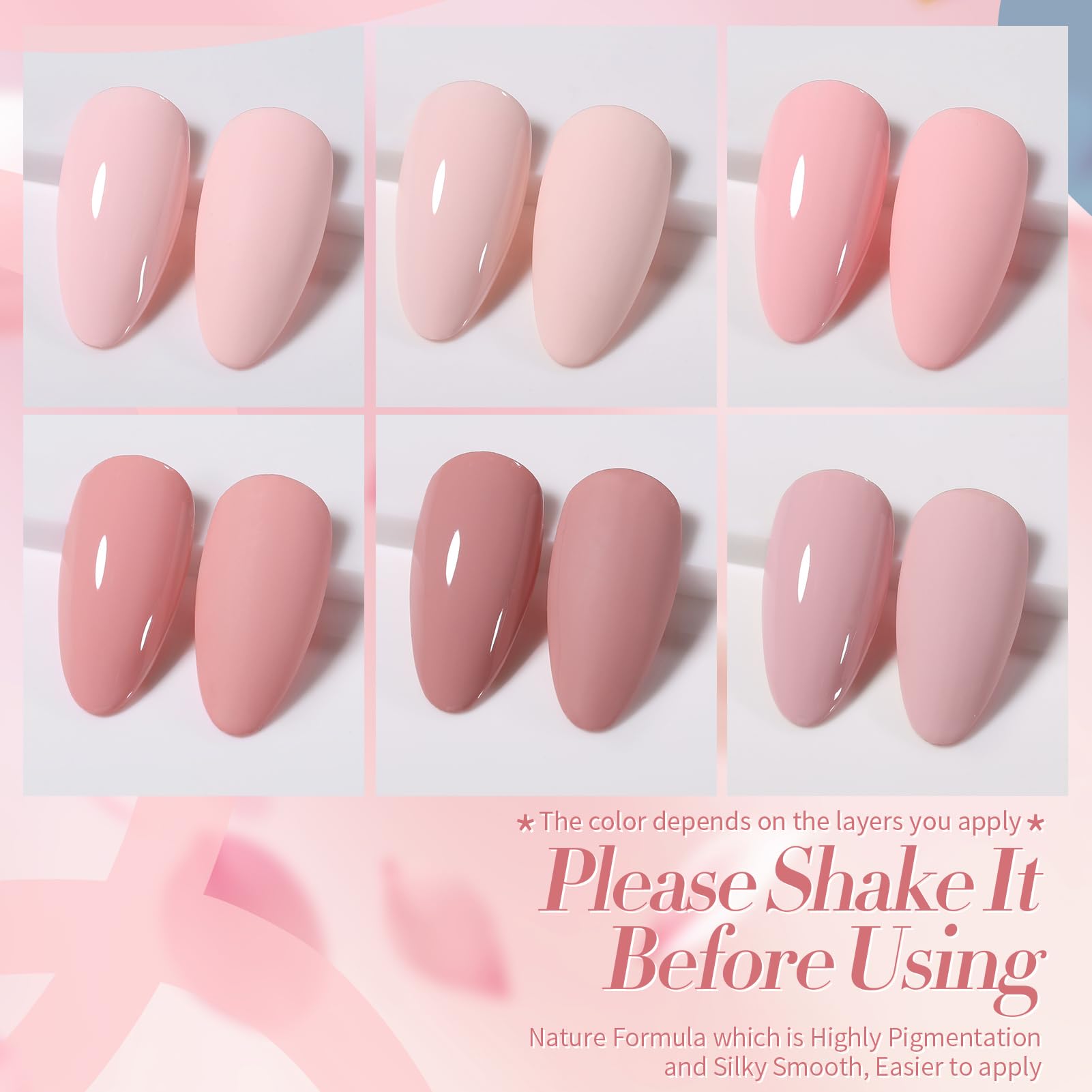 Born Pretty pink gel polish on nails provides a natural-to-glossy finish.