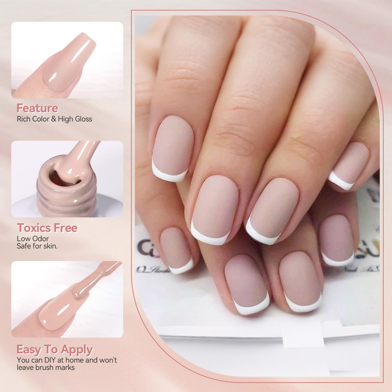 Born Pretty Pink Nude Gel Nail Polish remains tacky after curing; needs base and top coat.