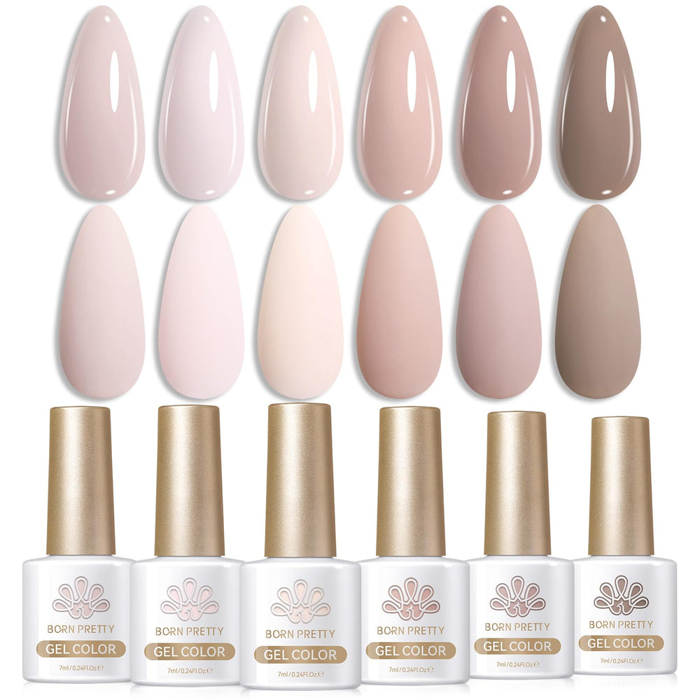 Born Pretty Pink Nude Gel Nail Polish swatch shows six versatile colors for any occasion.