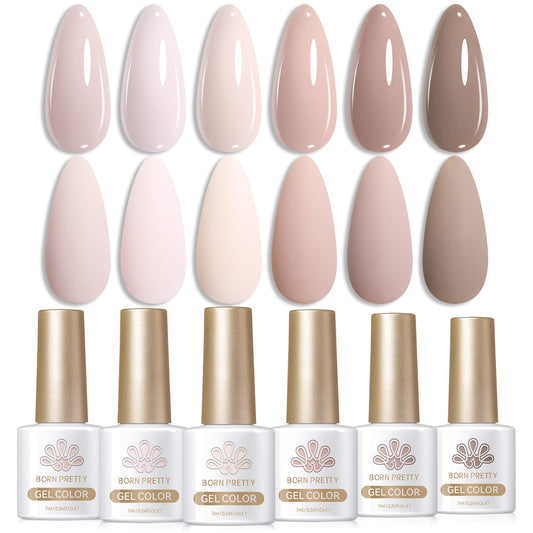 Born Pretty Pink Nude Gel Nail Polish swatch shows six versatile colors for any occasion.