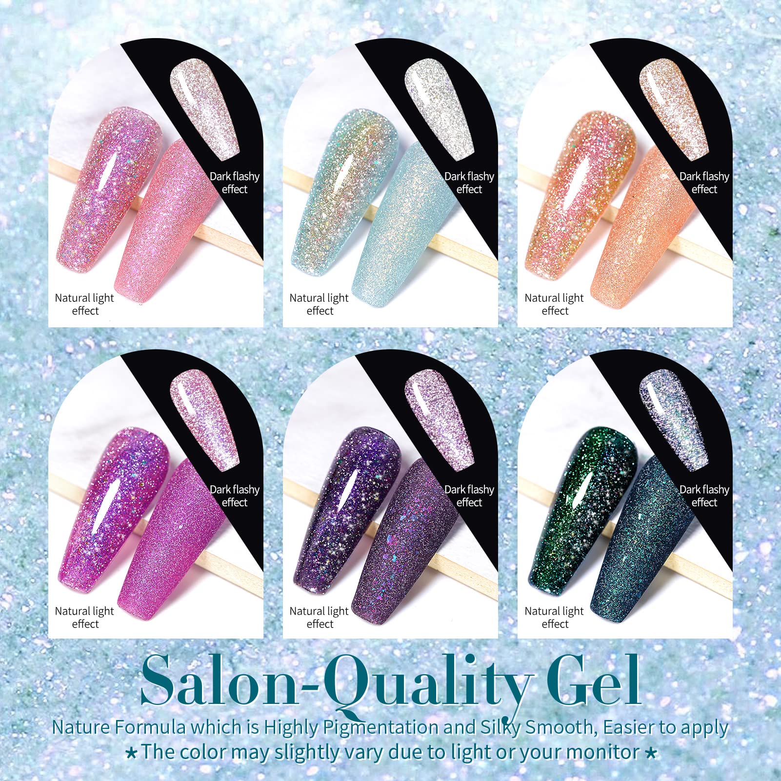 Close-up of holographic glitter sequins in Born Pretty polish for radiant nails