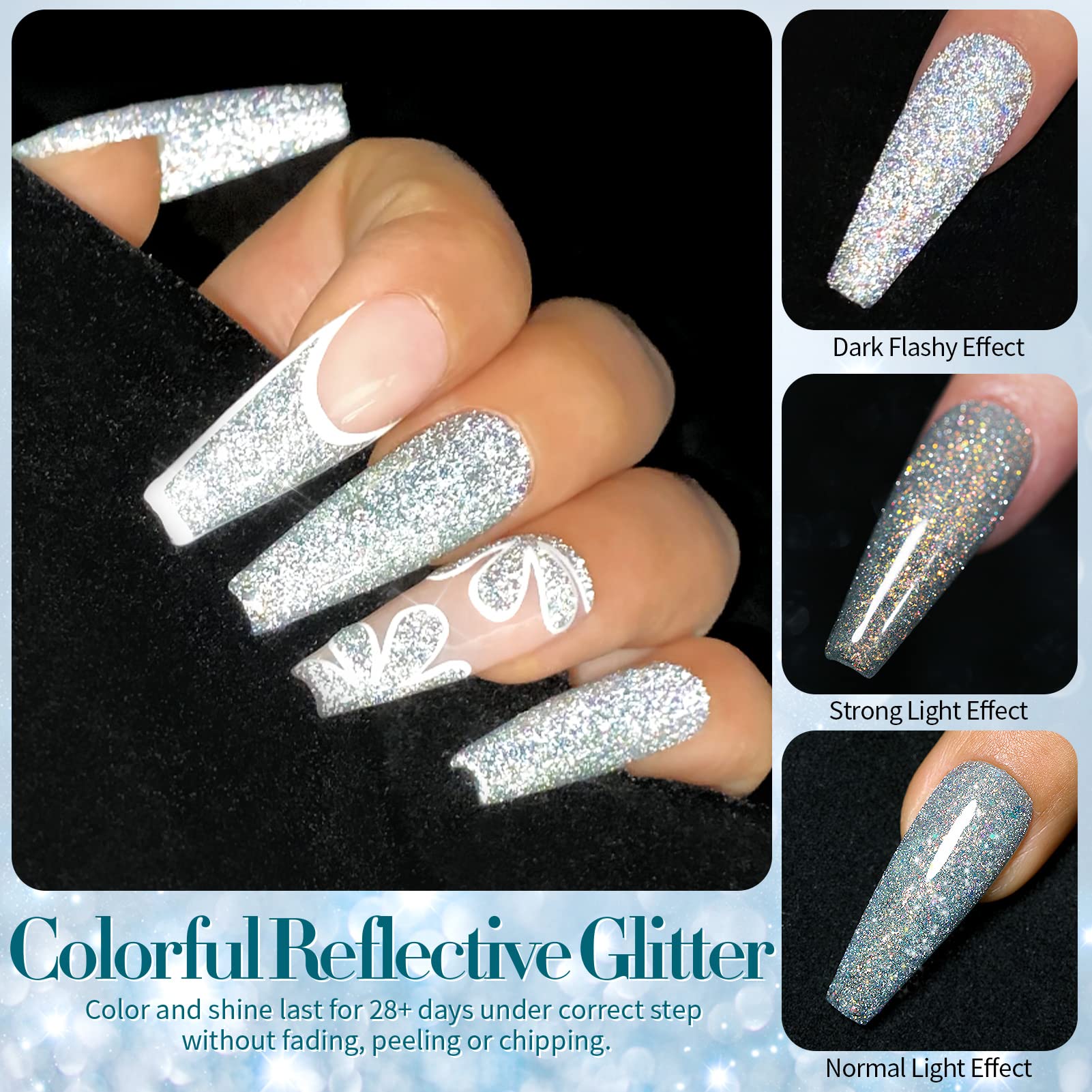 Born Pretty disco effect glitter under flashing light