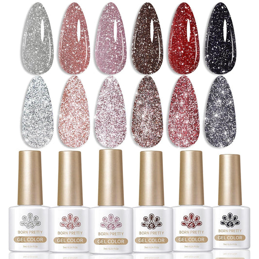 Born Pretty reflective red glitter gel polish bottle with dazzling party-ready sparkle.