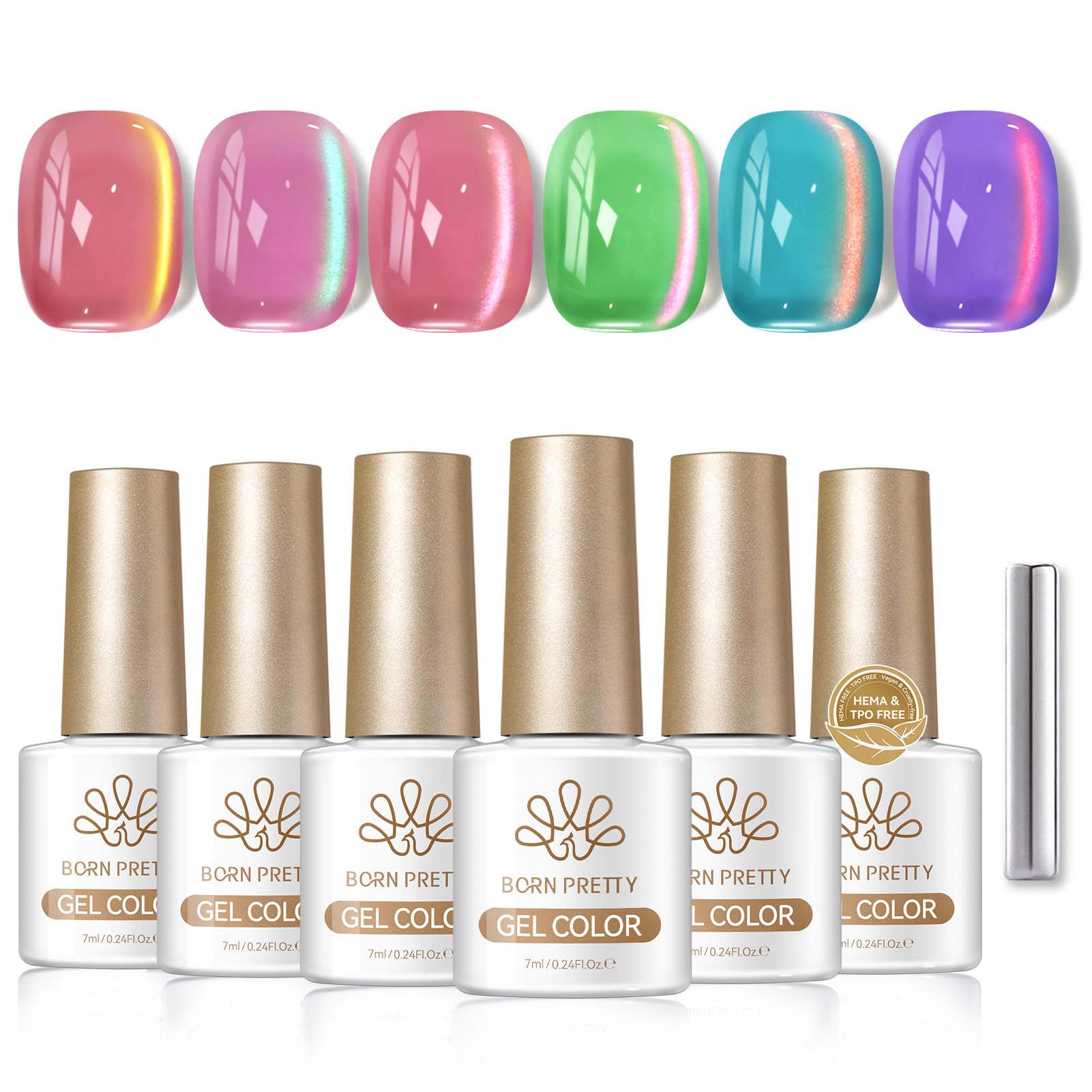 Born Pretty holographic gel polish with magnetic eye effect for dynamic nails.