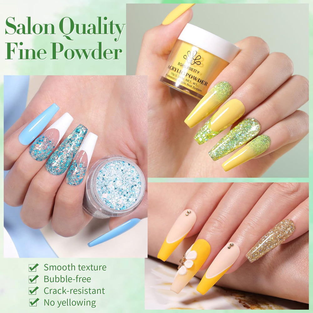 Born Pretty vibrant color close-up highlighting solid shades and glitter finishes.
