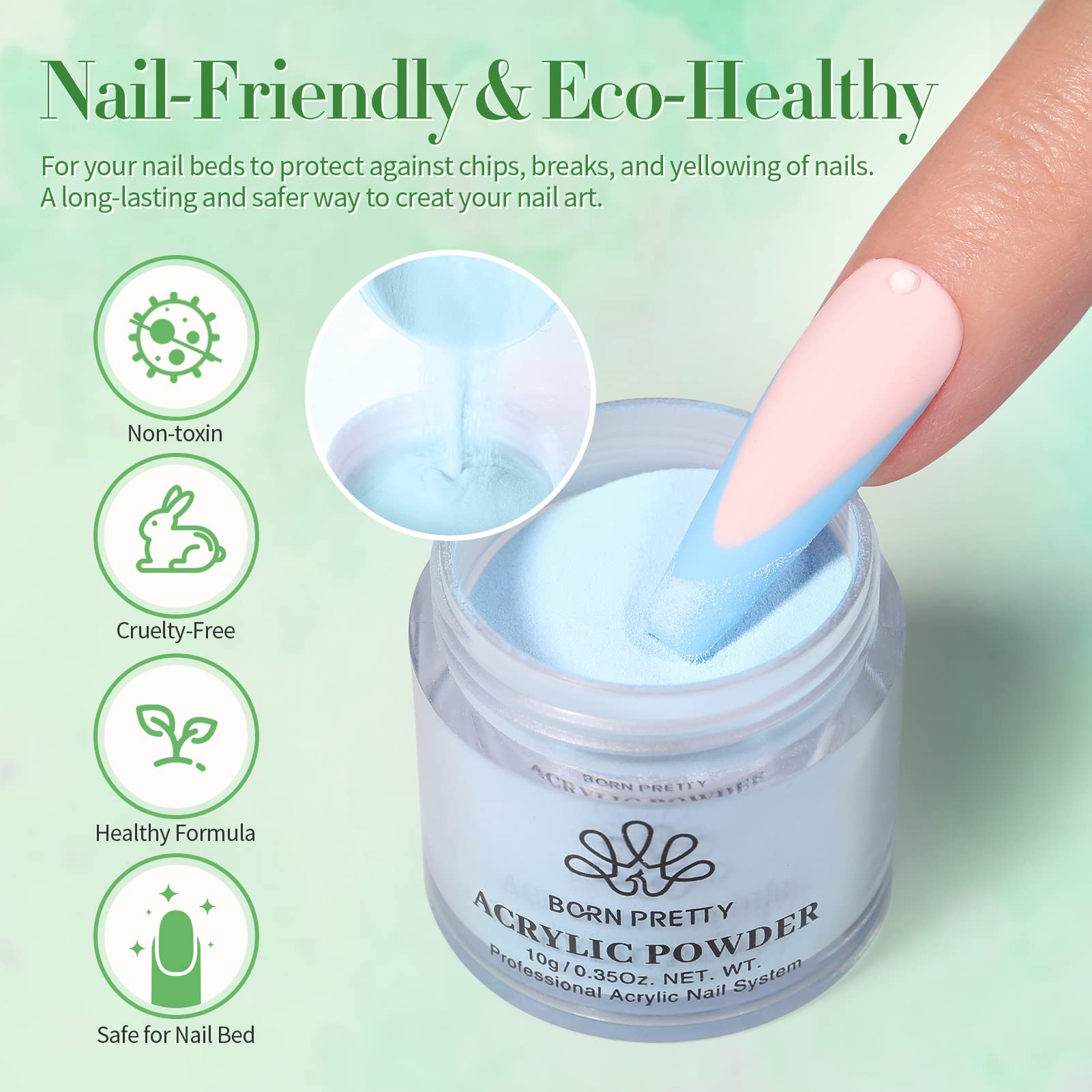 Born Pretty acrylic powder white all-seasons kit for versatile nail design.