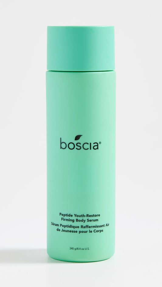 Boscia Peptide Youth-Restore Firming Body Serum texture application highlights hydration and elasticity.