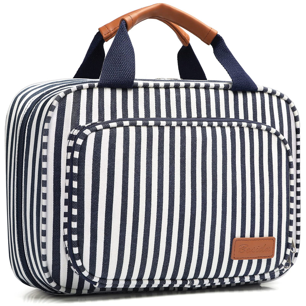 Bosidu travel toiletry organizer shows capacious space for full-size toiletries.