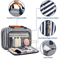 Bosidu toiletry organizer top handle and detachable strap for easy carrying.