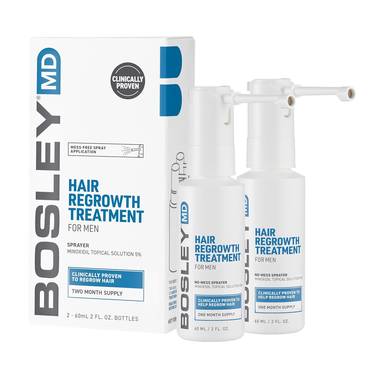 BosleyMD Minoxidil spray bottle with no-mess sprayer for precise dosing
