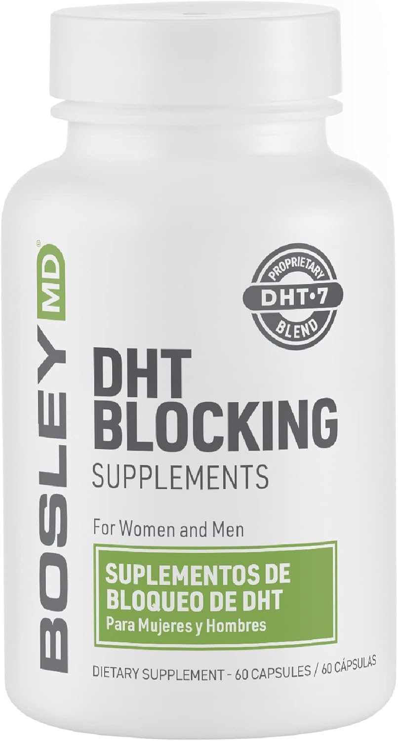 BosleyMD DHT-7 Blend bottle front view showing vegan capsules for hair health